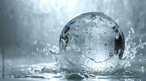 Aquatic Harmony  Dynamic Water Spill in Glass Sphere