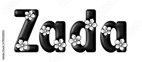Zada - name black color - written with engraved typical Hawaiian hibiscus flowers- word for websites, e-mail, sublimation greetings, banners, cards, t-shirt, sweatshirt, prints, cricut, silhouette,