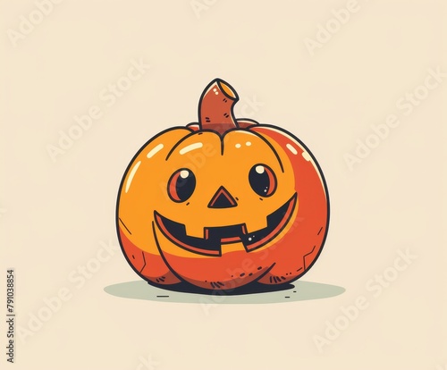 Cute cartoon abstract Halloween pumpkin, Minimalistic funny flat illustration photo