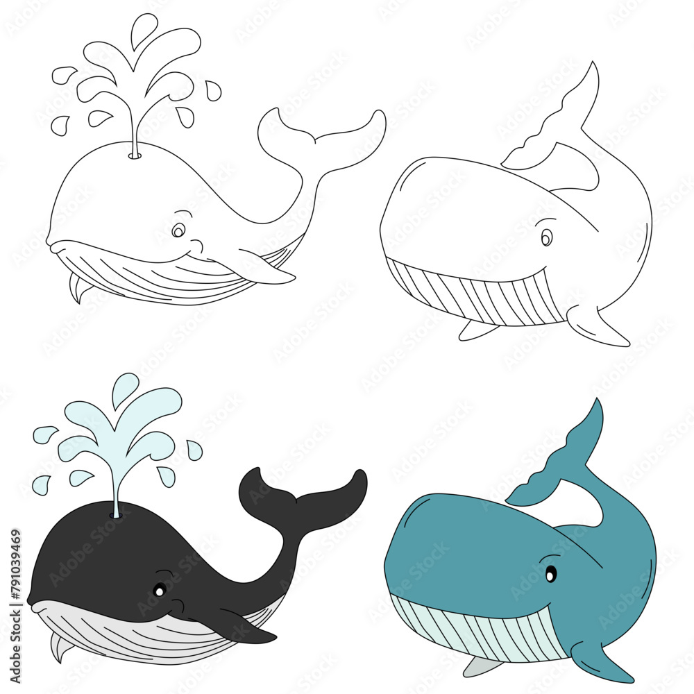 Obraz premium Whale Clipart. Aquatic Animal Clipart for Lovers of Underwater Sea Animals, Marine Life, and Sea Life