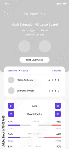 Sport Score Recorder, Tennis Match Results and Game Score Tracker and Tournament App UI Kit Template