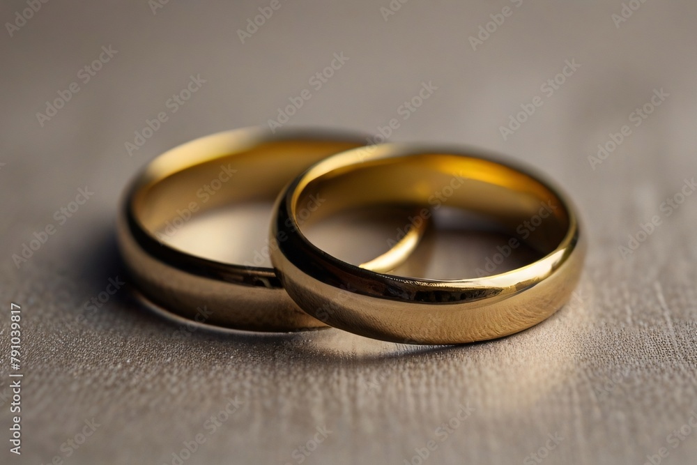 Two golden wedding rings on a fabric background Two golden wedding rings on a fabric background