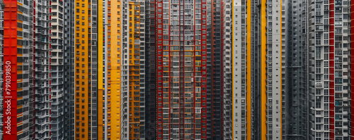 Colorful high-rise residential buildings forming a dense urban pattern.