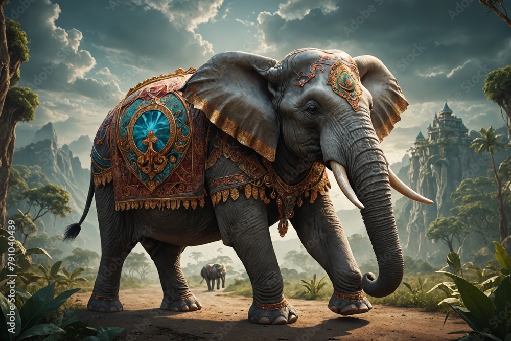 Fototapeta premium African Safari Scene: Elephants Against a Sunset Sky
