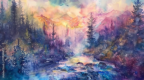 Immerse yourself in the tranquil realm of watercolors, where hues dance and blend effortlessly. Let the flowing colors take you on a journey of serenity and joy. photo