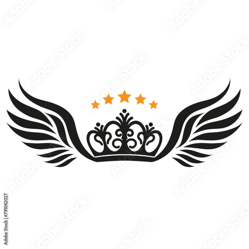 Illustration of a crown with wings and stars isolated on a white background