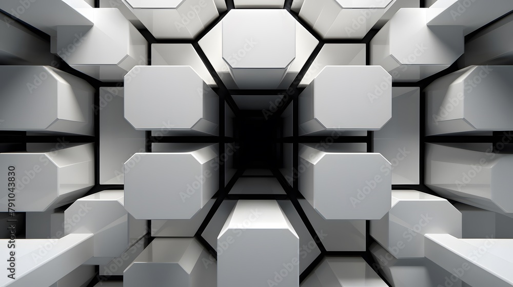 3d rendering of white and black abstract geometric background. Scene for advertising, technology, showcase, banner, game, sport, cosmetic, business, metaverse. Sci-Fi Illustration. Product display