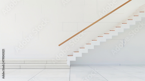 Minimalist interior with white staircase and clean walls.