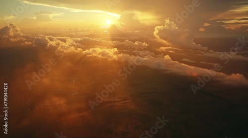 Sunset sky over flat landscape with clouds