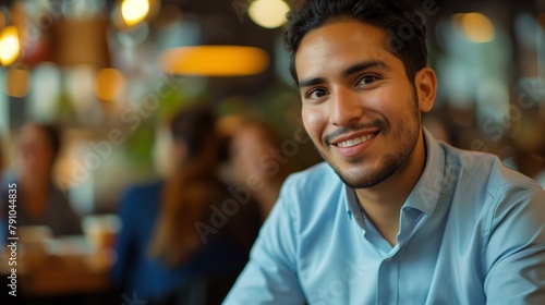 oung Hispanic Man in Light Blue Shirt at Informal Interview