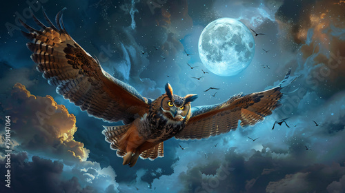 Eagle owl in the sky