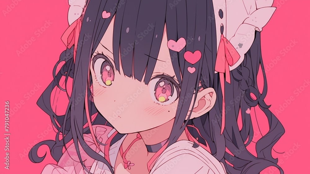 Fototapeta premium medium shot of 25d cute anime girl with pink backgroun