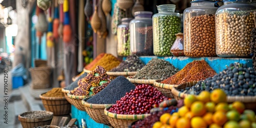 Zanzibar Spice Market: Colorful stalls full of exotic spices, fruits, and local products photo