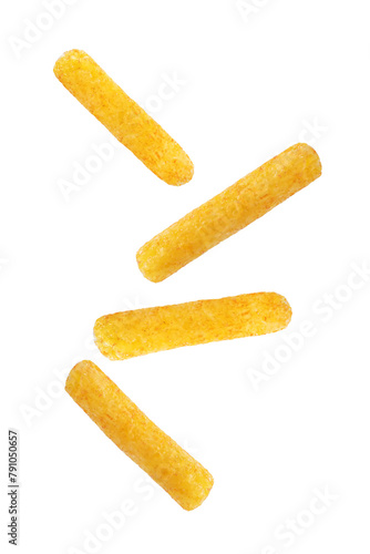 Corn stick chips on a white isolated background