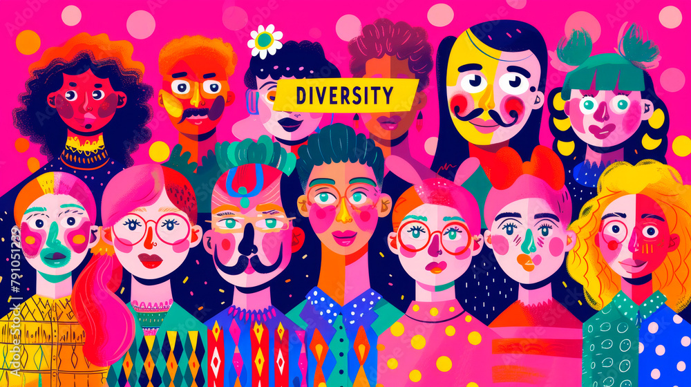 Group of diverse people, in colorful layout. Group of diverse people, in colorful layout.