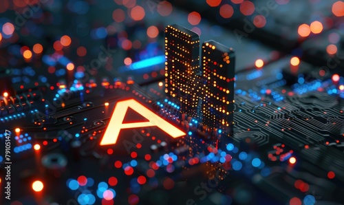 Futuristic AI microchip with glowing neural network paths, symbolizing advanced machine learning and artificial intelligence technology - AI generated