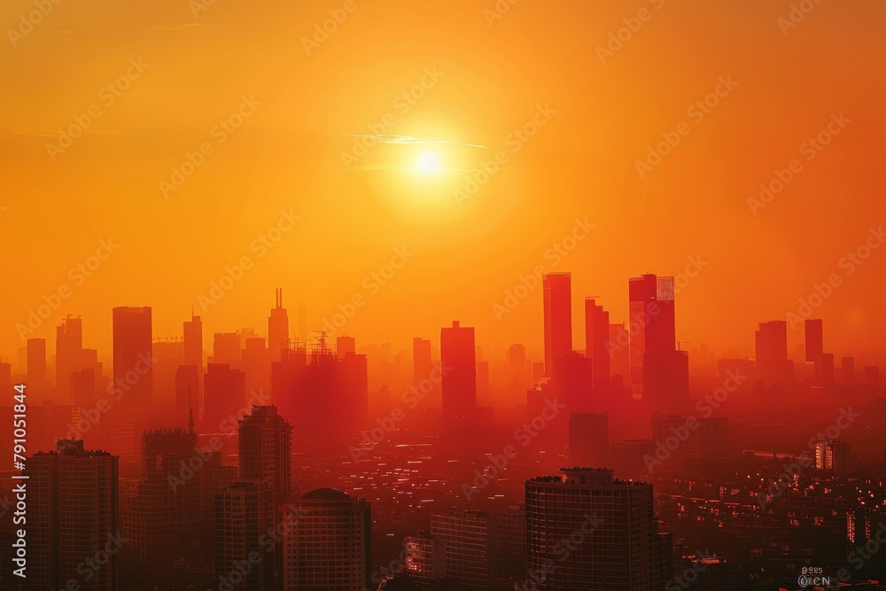 Sweltering record heat in the city. Urban environment under the scorching sun. Background