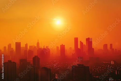 Sweltering record heat in the city. Urban environment under the scorching sun. Background