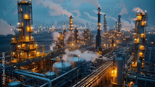 Oil and Gas Facility: Production, Refinery, Storage Tanks, and Infrastructure. Concept Oil and Gas Production, Refinery Operations, Storage Tanks, Infrastructure Development photo