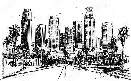 Skyline of Los Angeles Buildings, Minimalist Elegance