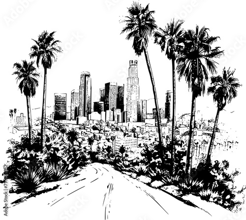 Skyline of Los Angeles Buildings, Minimalist Elegance