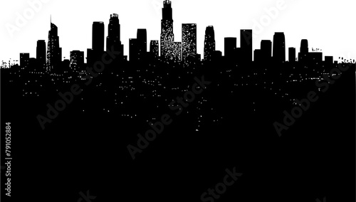 Silhouette Illustration of Los Angeles Cityscape, Sunset Backdrop