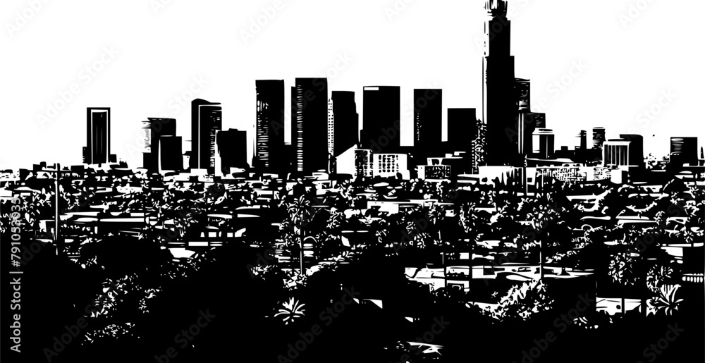 Fototapeta premium Panoramic Line Vector of Los Angeles City, Urban Skyline