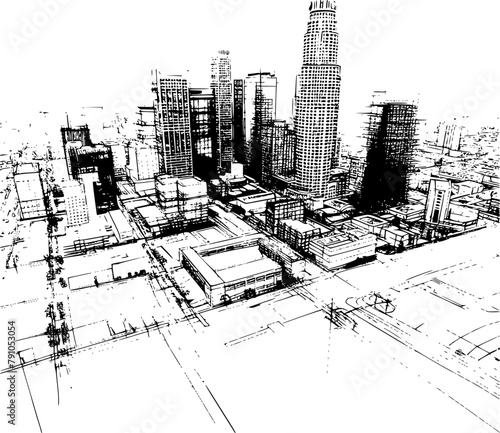 Blueprint of Los Angeles City Neighborhood, Tall Buildings Sketch