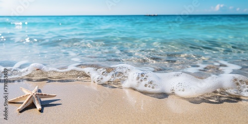 Beach shore bay island coast line sea ocean vacation landscape background at sunny day relaxing vibe scene © AkimD