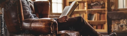 Person reading quietly in a plush vintage armchair, encapsulating the essence of relaxation and oldworld charm photo