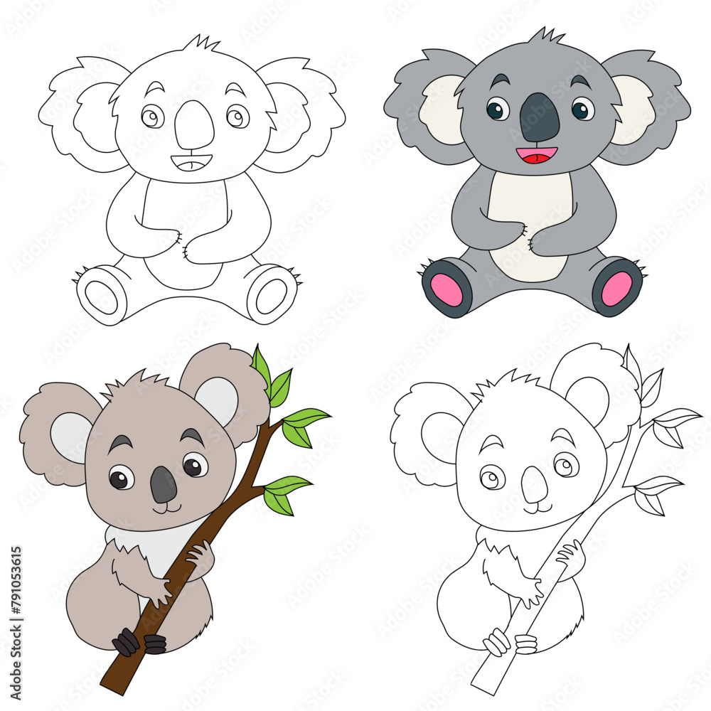 Fototapeta premium Koala Clipart. Wild Animals clipart collection for lovers of jungles and wildlife. This set will be a perfect addition to your safari and zoo-themed projects.