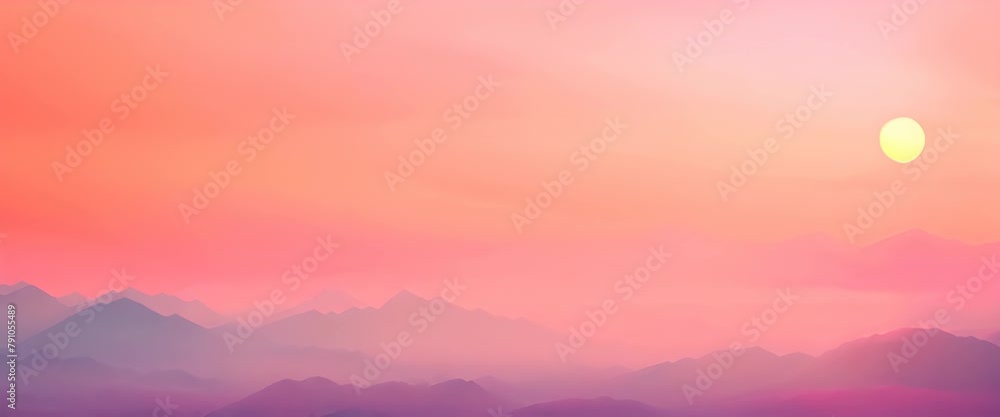 Soft sunset hues over layered mountain silhouettes. The serene landscape captures the tranquil transition from day to night Soft sunset hues over layered mountain silhouettes. The serene landscape captures the tranquil transition from day to night
