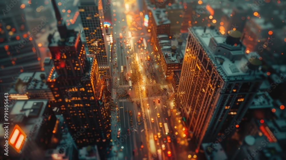 Bustling Cityscape at Twilight: Aerial View of Urban Illumination
