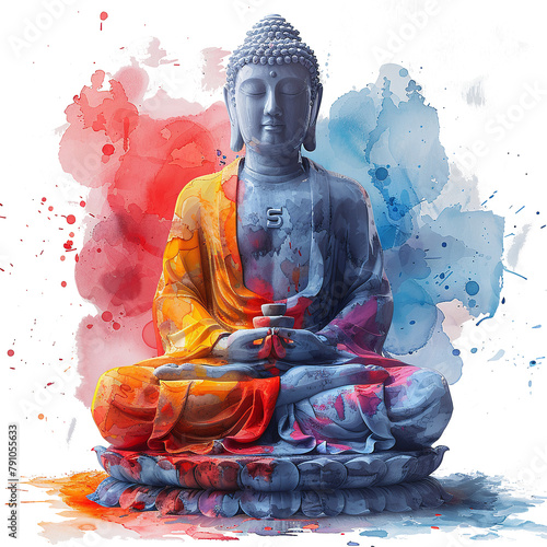 buddah statue in watercolor painting design isolated against transparent background