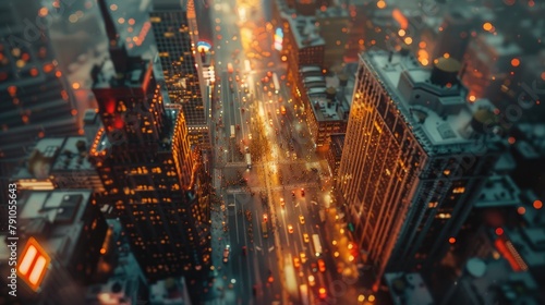 Bustling Cityscape at Twilight: Aerial View of Urban Illumination © Anastasiia