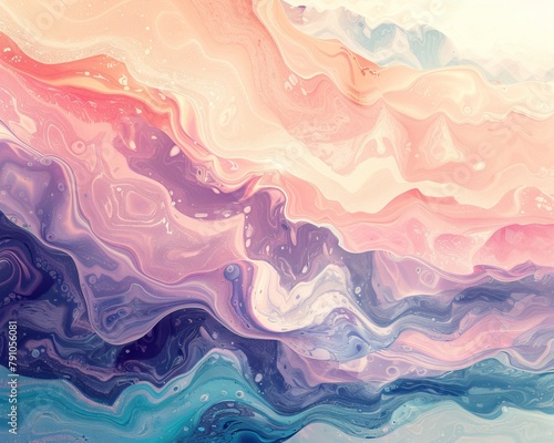 Fluid art graphic with sinuous waves and subtle textures, blending pastel tones for a calming yet trippy aesthetic photo
