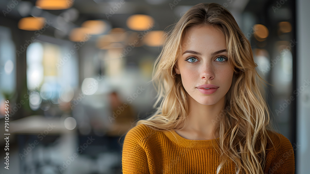 Obraz premium Blurred business office with young people in casual wear and bokeh background 
