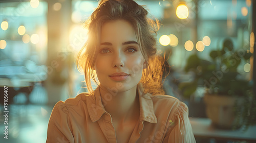  Blurred business office with young people in casual wear and bokeh background 