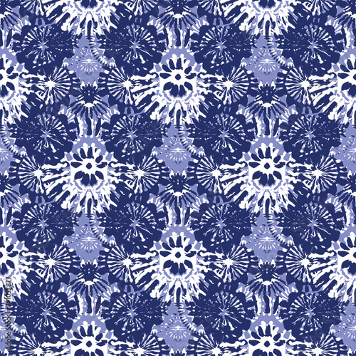 Indigo blue Japanese dot block print effect pattern. Seamless hand made vector design for fabric batik background and faded fashion repeat. 