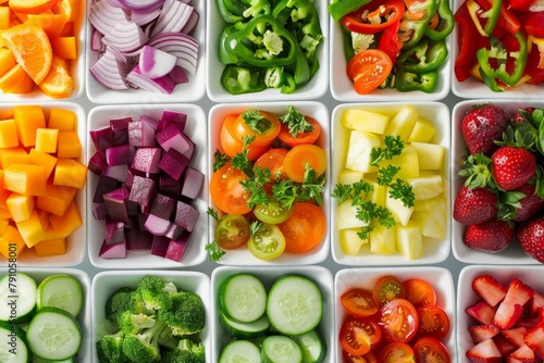 Colorful Assortment of Fresh Cut Fruits and Vegetables