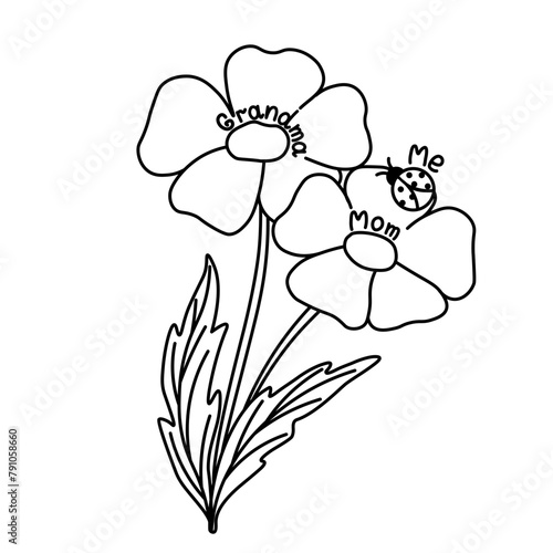 Grandma and Mom. The inscription is in colors. Family print. Vector stock illustration. Isolated on a white background.