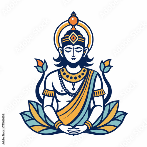 Drawing line art lord Krishna vector on white background 