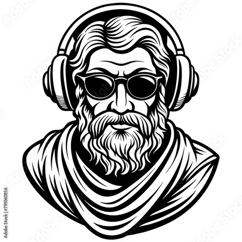 Stoic philosopher with headphones and glasses vector silhouette 