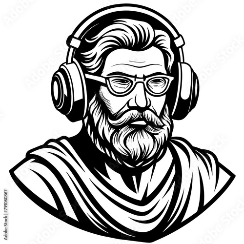 Stoic philosopher with headphones and glasses vector silhouette 