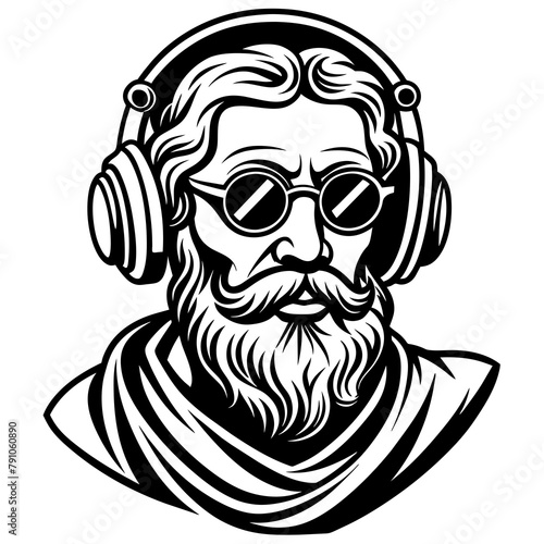 Stoic philosopher with headphones and glasses vector silhouette 