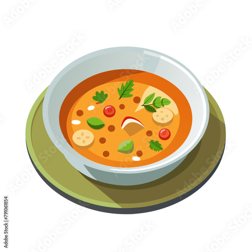 Soup delicious food in bowl cartoon style on white background