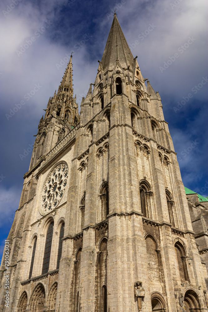 Partial view of the spires of a gothic cathedral 