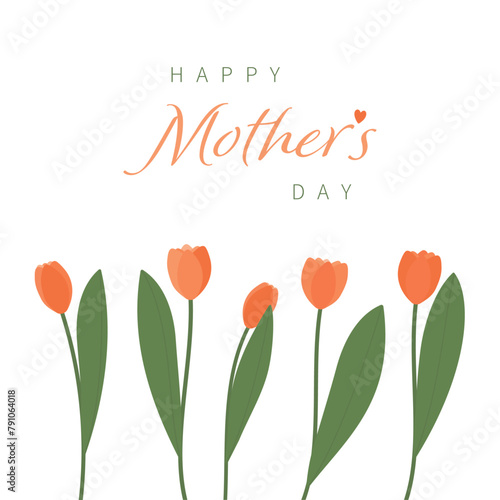 Mother's day greeting card. Happy mother's day. Tulips on white background.