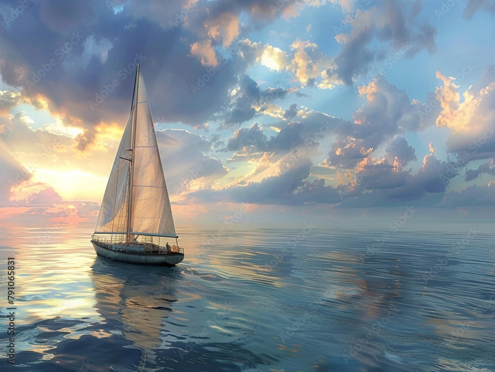 A serene sailing adventure across the vast ocean, capturing the essence of freedom and exploration