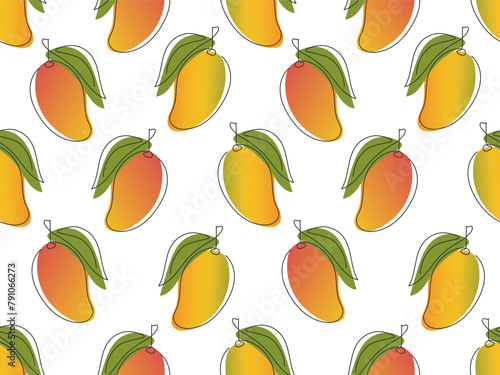 Ripe Mango seamless pattern. Abstract line drawn tropical sweet fruit. Simple modern background for packaging, cover, wallpaper, fabric print
